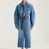 Gonna-pantalone midi in denim blu medio Gonna-pantalone midi in denim blu medio