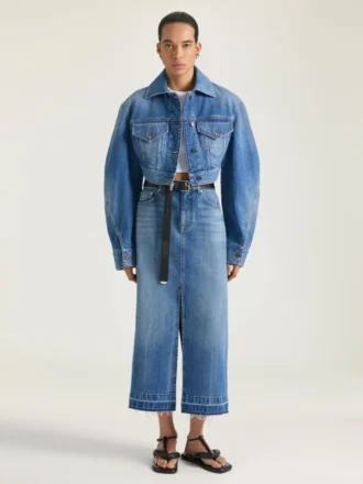 Gonna-pantalone midi in denim blu medio Gonna-pantalone midi in denim blu medio