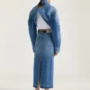 Gonna-pantalone midi in denim blu medio Gonna-pantalone midi in denim blu medio