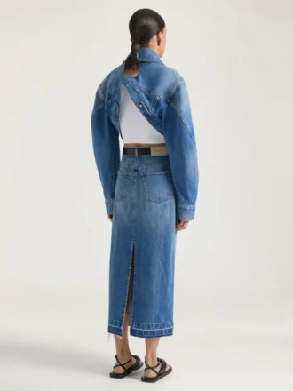 Gonna-pantalone midi in denim blu medio Gonna-pantalone midi in denim blu medio