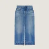 Gonna-pantalone midi in denim blu medio Gonna-pantalone midi in denim blu medio