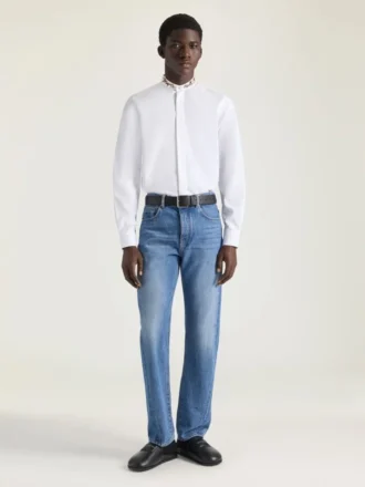 Camicia Slim Fit in popeline con perle ricamate