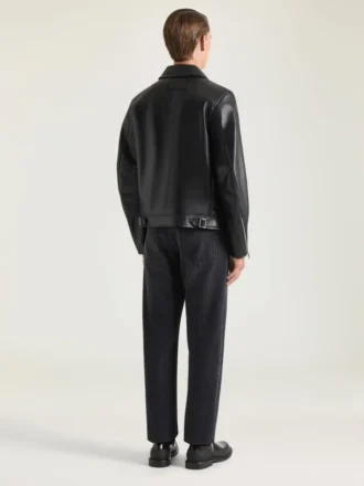 Giacca da motociclista in pelle con zip
