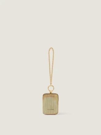 Micro pochette da sera in metallo con gioiello in cristallo