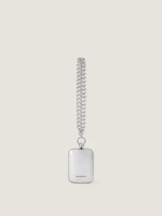 Micro pochette da sera in pelle metallizzata con catena