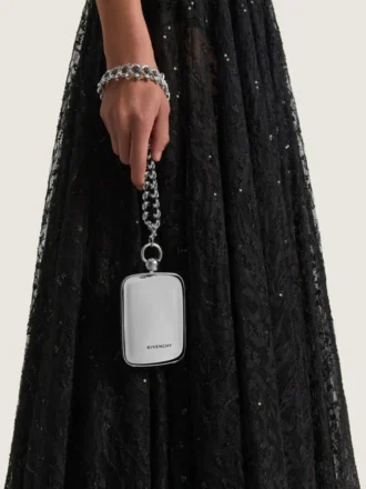 Micro pochette da sera in pelle metallizzata con catena