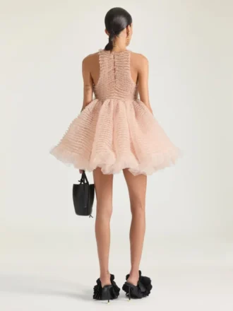 Mini abito babydoll con volant in nylon