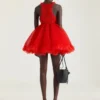 Mini abito babydoll con volant in nylon Mini abito babydoll con volant in nylon