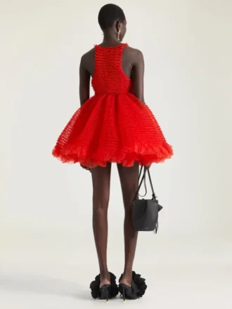 Mini abito babydoll con volant in nylon