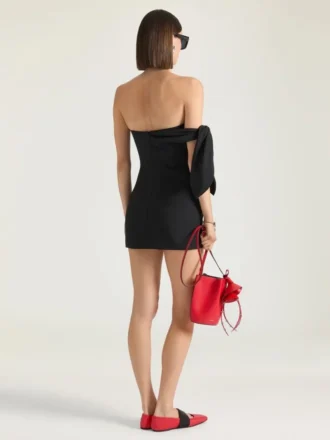 Mini abito bustier in lana e mohair con fiocco