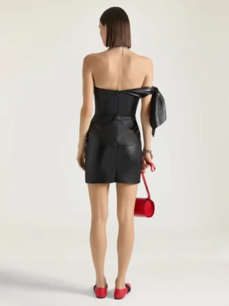 Mini abito bustier in pelle nappa con fiocco