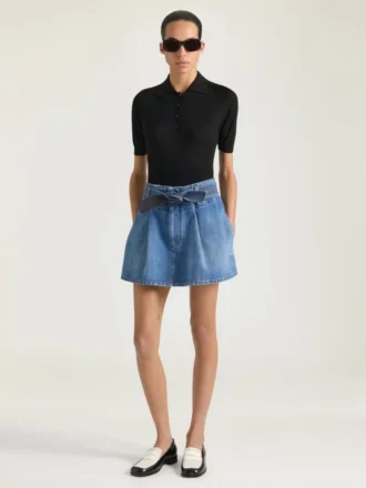 Polo corta in maglia effetto seconda pelle