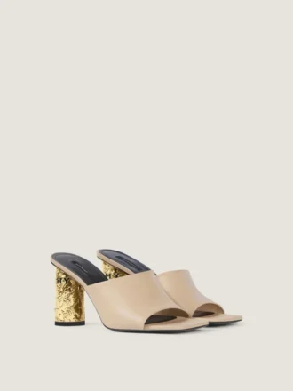 Mules con tacco a nastro in pelle