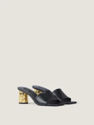 Mules con tacco a nastro in pelle