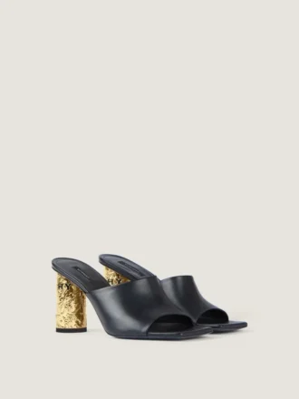 Mules con tacco a nastro in pelle