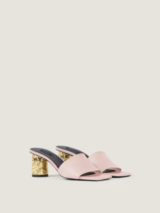 Mules con tacco a nastro in pelle