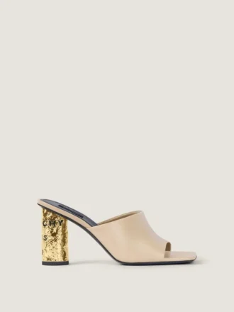Mules con tacco a nastro in pelle