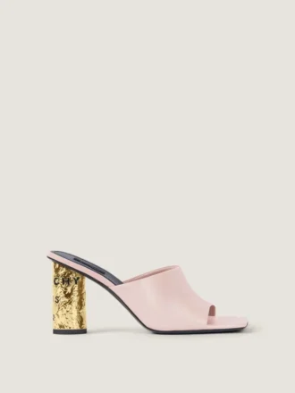 Mules con tacco a nastro in pelle