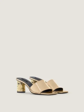 Mules con tacco a nastro in pelle effetto specchio