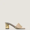 Mules con tacco a nastro in pelle effetto specchio