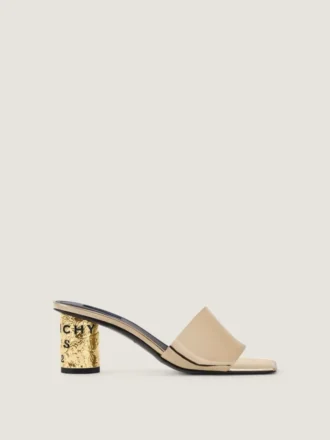 Mules con tacco a nastro in pelle effetto specchio