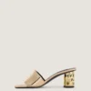 Mules con tacco a nastro in pelle effetto specchio