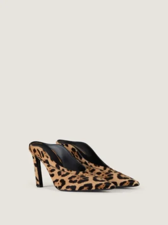 Mules con tacco a spillo in pelle effetto pony con motivo leopardato