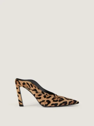 Mules con tacco a spillo in pelle effetto pony con motivo leopardato