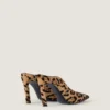 Mules con tacco a spillo in pelle effetto pony con motivo leopardato