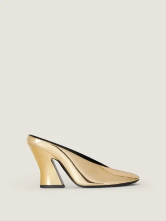 Mules con tacco scolpito in pelle effetto specchio