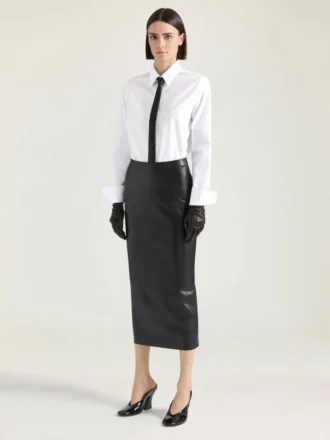 Gonna midi con dettaglio kickback in pelle nappa