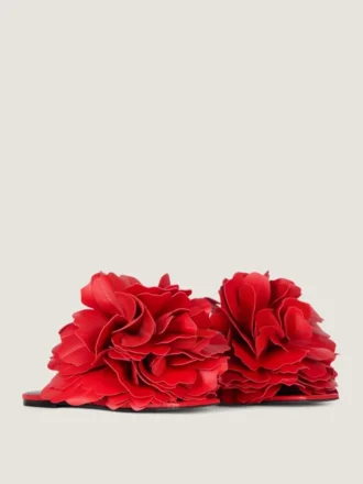 Mules piatte Boudoir in pelle con petali di rosa