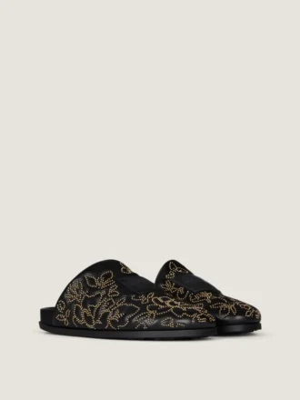 Mules piatte Label in pelle con borchie