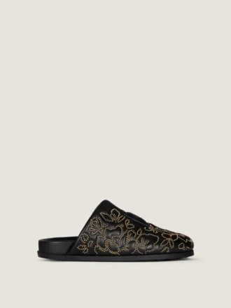Mules piatte Label in pelle con borchie