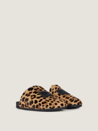 Mules piatte Label in pelle effetto pony con motivo leopardato