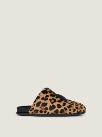Mules piatte Label in pelle effetto pony con motivo leopardato