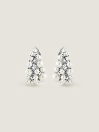 Orecchini a clip Crystal Pearl in metallo, cristalli e perle