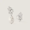 Orecchini asimmetrici con perle di cristallo in metallo, cristalli e perle Orecchini asimmetrici con perle di cristallo in metallo, cristalli e perle