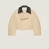 Paimello corto con collo in pelle in cotone e lana Paimello corto con collo in pelle in cotone e lana