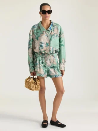 Pantaloncini in seta con stampa a rose