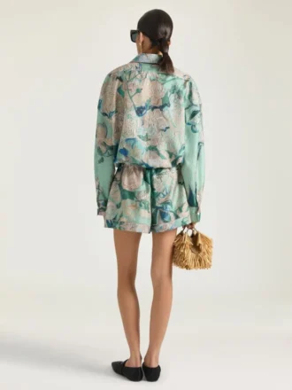 Pantaloncini in seta con stampa a rose