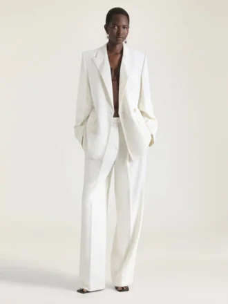 Pantaloni a doppia piega in lana e mohair