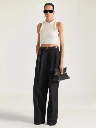 Top corto in maglia con perle ricamate