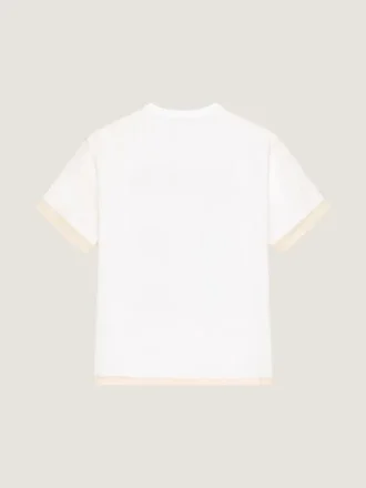 T-shirt in cotone e organza con stampa surrealista