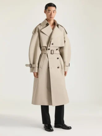 Trench in cotone con cuciture couture