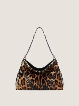 Voyou Bag media in pelle effetto pony con motivo leopardo